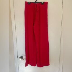 Zara Wide Leg Tie-Waist Pants in Bright Red